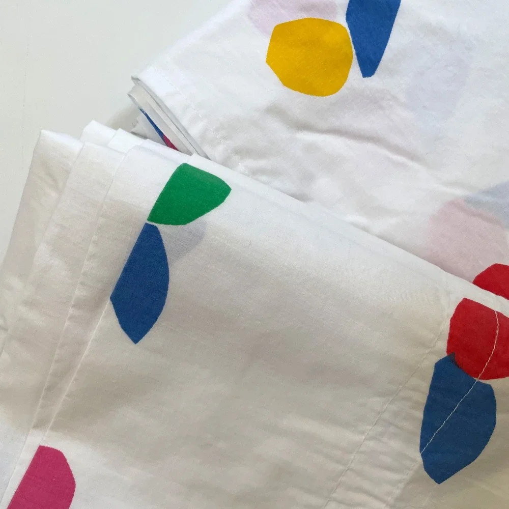 Vintage Marimekko Abstract Geometric Curtain Panels Sheet MCM White Colorful